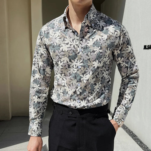 Load image into Gallery viewer, Men&#39;s Long Sleeved Shirt New Korean Printed Stylish Turn-down Collar Casual Design Single Breasted Male Clothing 9W1648
