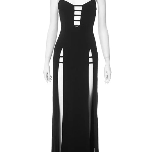 Load image into Gallery viewer, Sexy Spaghetti Strap Hollow Out High Slit Tight Dress For Women 2024 Summer New Slim Fit Dress Party Club Evening Dress

