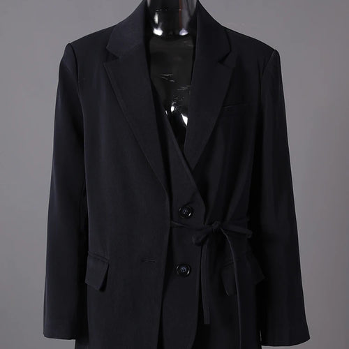 Load image into Gallery viewer, Women Navy Blue Bandage Big Size Elegant Blazer New Lapel Long Sleeve Jacket Fashion Tide Spring Autumn 2025 1DH7507
