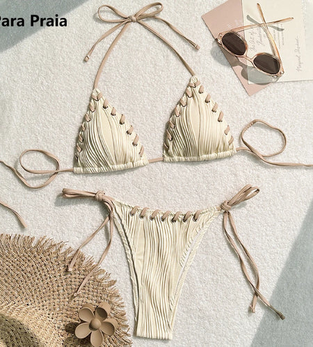 Halter Swimwear Bandage Bikini Sets 2024 Sexy Backless Women Swimsuit Thong Biquini Brazilian Bathing Suit