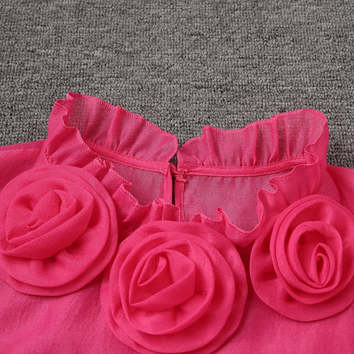 Load image into Gallery viewer, Women Rose Red Mesh Flower Big Size Mini Dress New Stand Collar Long Sleeve Fashion Tide Spring Autumn 2025 CPG3051
