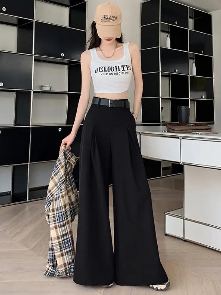 Solid High Waist Casual Suit Long Pants Women's Straight Wide Leg Trousers Slim Summer 2024 New Loose Versatile Fashion Popular