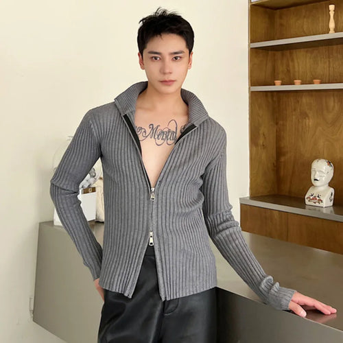 Load image into Gallery viewer, Slim Men&#39;s Knitted Sweater Coat Double Pull Zipper Open Sweatshirts Korean Solid Color Casual Cardigan Autumn 9C2029
