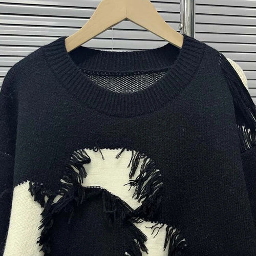 Load image into Gallery viewer, Casual Temperament Sweaters For Women Round Neck Long Sleeve Patchwork Tassel Loose Chic Sweater Female Fashion
