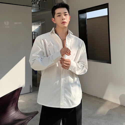 Load image into Gallery viewer, Niche Design Men&#39;s Shirts Colored Line Decoration Turn-down Collar Casual Male Long Sleeve Shirt Casual Personalized 9C4969
