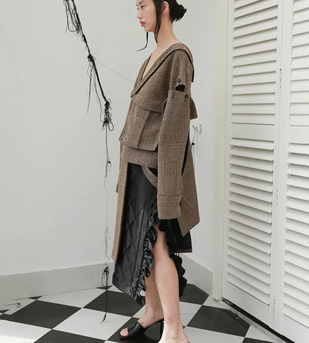 Loose Fit Big Size Irregualr Pocket Woolen Coat Parkas New Long Sleeve Women Fashion Tide Autumn Winter 2025 1DD2175