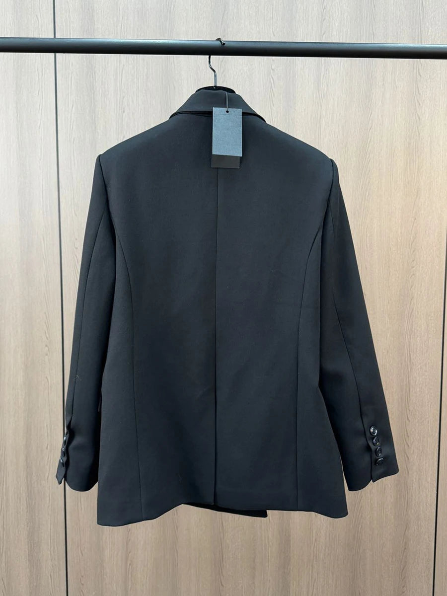 Hit Color Patchwork Feather Chic Blazer For Women Notched Long Sleeve Spliced Pockets Elegant Coats Female Fashion