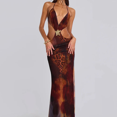 Load image into Gallery viewer, Halter Deep V Neck Print Sexy Maxi Dress For Women Gown Summer New Hollow Out Sleeveless Backless Beach Long Dress
