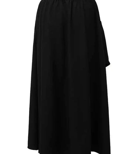 High Elastic Waist Black Irregular Pocket Midi A-line Half-body Skirt Women Fashion Tide New Spring Autumn 2025 1DH5348