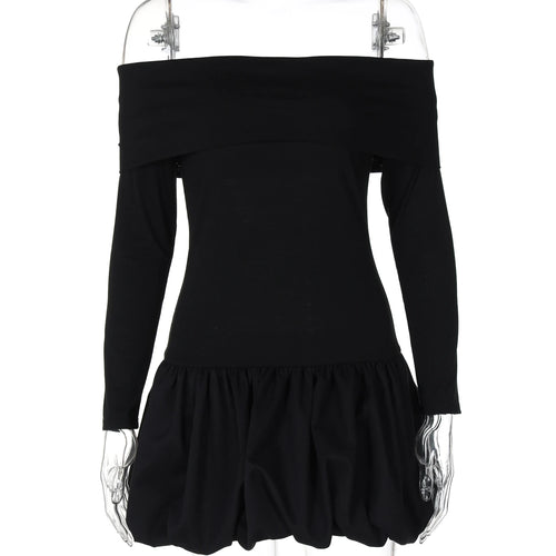 Load image into Gallery viewer, Fall Elegant Slash Neck Matching Color Long Sleeve Sexy Pleated Mini Prom Dress Women Outfits Birthday Party Festival
