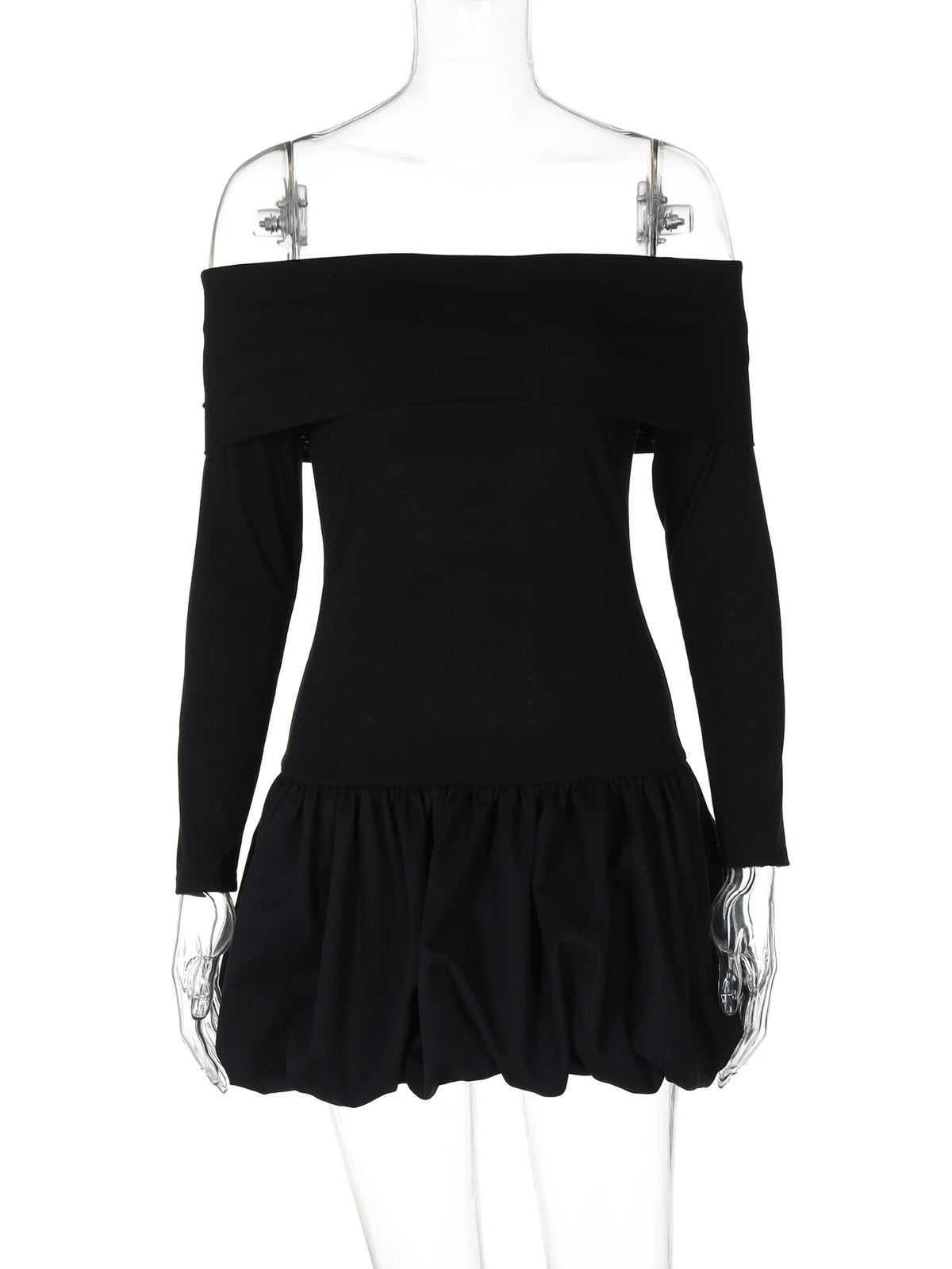 Fall Elegant Slash Neck Matching Color Long Sleeve Sexy Pleated Mini Prom Dress Women Outfits Birthday Party Festival