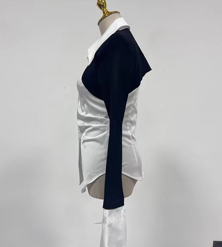 Hit Color Patchwork Button Loose Shirts For Women Lapel Long Sleeve Temperament Minimalist Tunic Blouse Female New