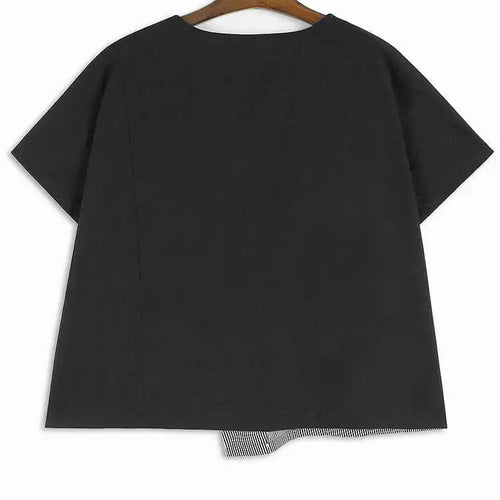 Load image into Gallery viewer, Women Black Striped Dot Flower Big Size T-shirt New Round Neck Short Sleeve Fashion Tide Spring Summer 2025 1DH4878
