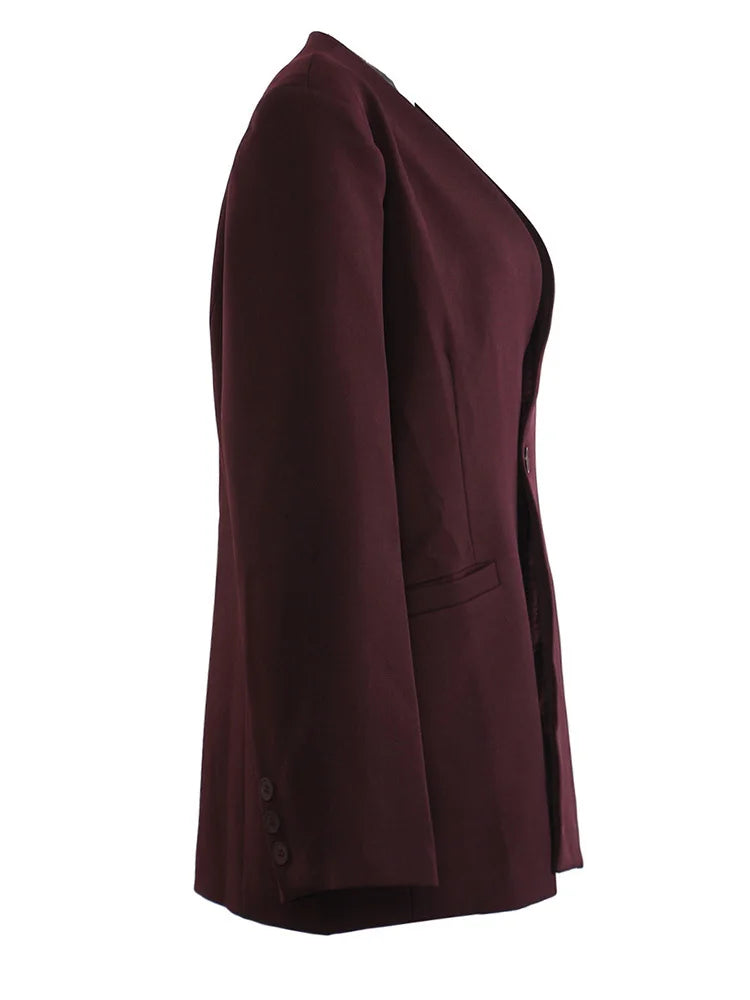 Women Wine Red With Scarf Big Size Elegant Blazer New V-neck Long Sleeve Jacket Fashion Tide Spring Autumn 2025 1DH9828