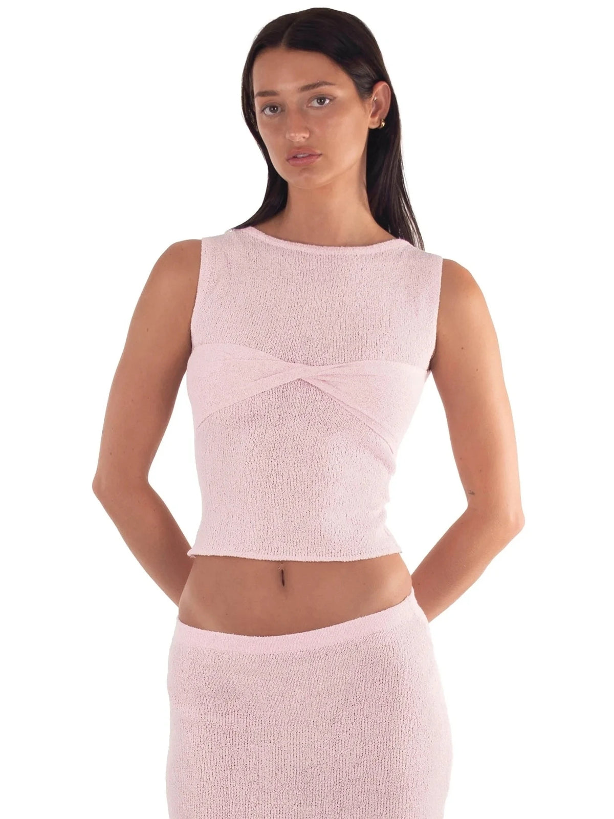 Spring/Summer Knitted Sweater Two Piece Set Women Elastic Slim Set Female Sleeveless Top Mini Short Skirt Party Beach