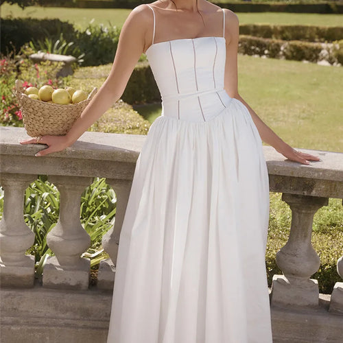 Load image into Gallery viewer, Elegant White Sundress Spaghetti Strap Backless Midi Dress For Women Fashion Sleeveless A-line Loose Long Dress New
