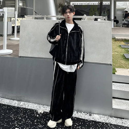 Load image into Gallery viewer, Niche Design Men&#39;s Two-piece Striped Lapel Contrast Color Jackets Straight Wide Leg Drawstring Male Sweatshirts 2025 9C9203
