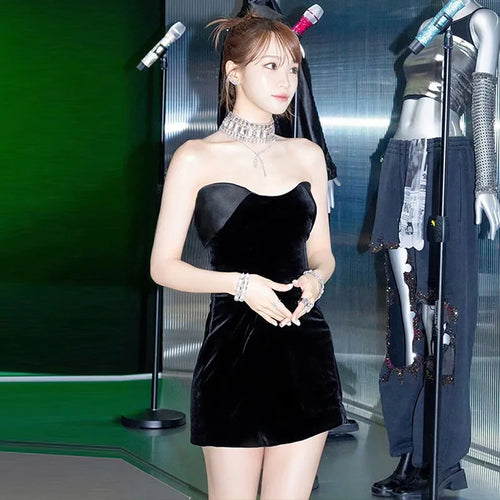 Load image into Gallery viewer, Velvet Off-shoulder Strapless Sexy Mini Dress For Women Robe Fashion Backless Sleeveless Club Party Dress Elegant
