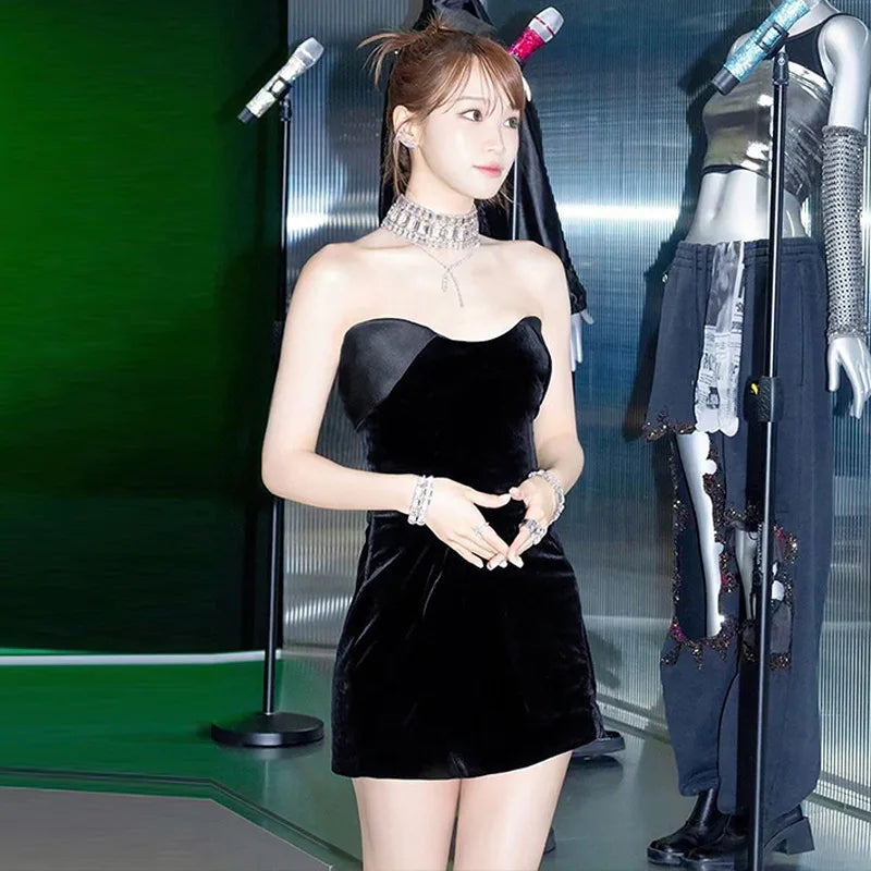Velvet Off-shoulder Strapless Sexy Mini Dress For Women Robe Fashion Backless Sleeveless Club Party Dress Elegant