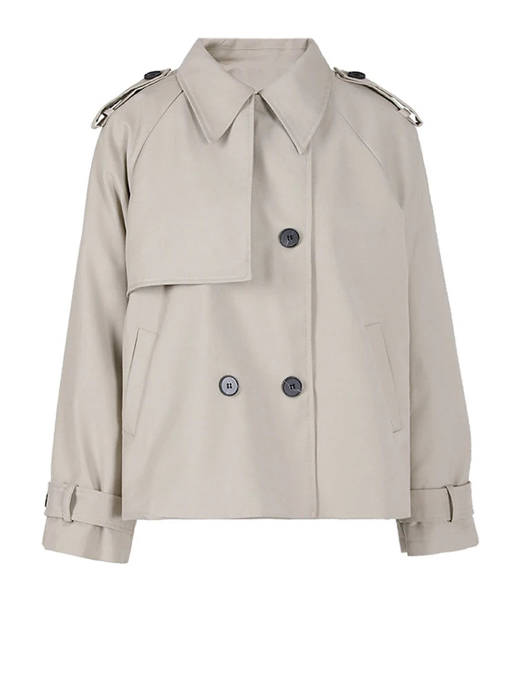 Women Gray Double Breasted Big Size Elegant Trench New Lapel Long Sleeve Windbreaker Fashion Spring Autumn 2025 2AA2434