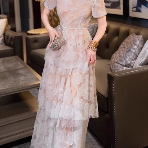 Load image into Gallery viewer, Hit Color Slimming Casual Elegant Dresses For Women O Neck Short Sleevehigh Waist Temperament Long Dress Female New
