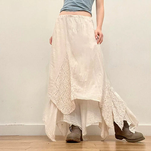 Load image into Gallery viewer, Chic Boho Lace Spliced Loose Maxi Skirt French Holidays Irrgular Hem Fashion Women Skirt Long Fairycore Tierred
