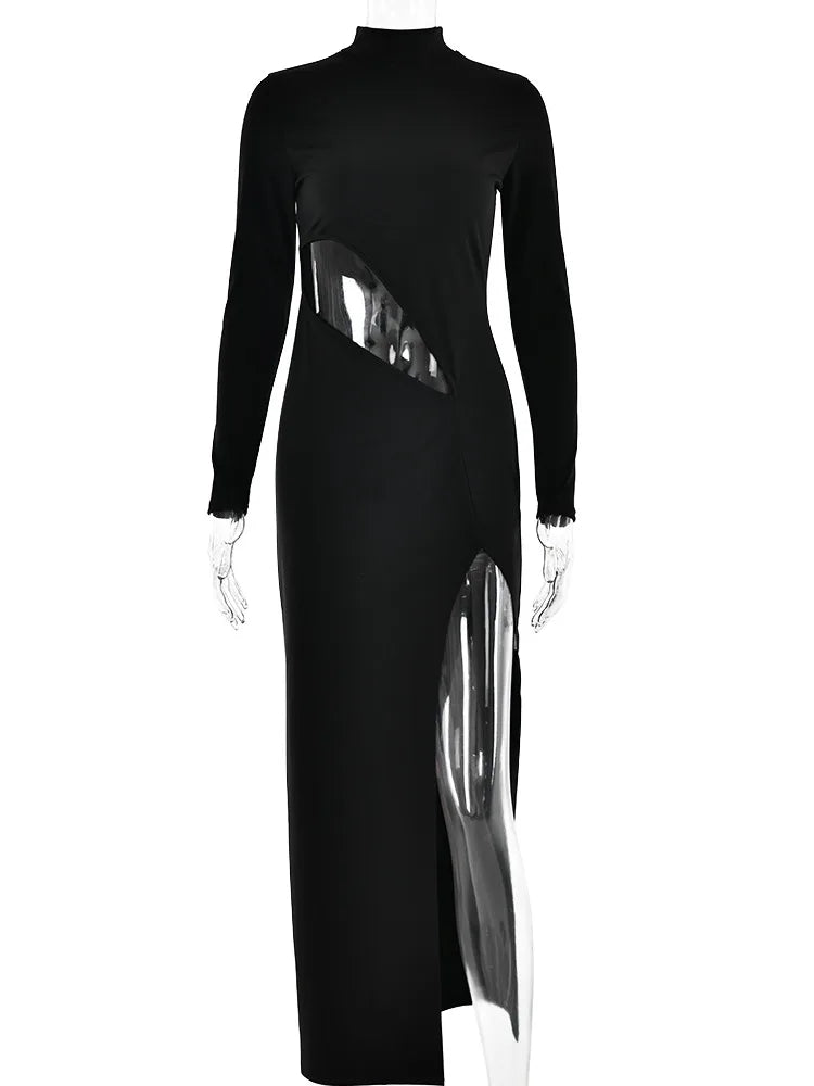 Fashion Hollow Out Long Sleeve Dress Women Evening Dress Tailored Height Split Dress Female Vestidos Elastic Tight Party