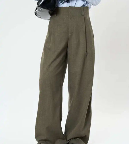 High Waist Brown Brief Pleated Elegant Long Wide Leg Pants New Trousers Women Fashion Tide Spring Autumn 2025 1DH9682