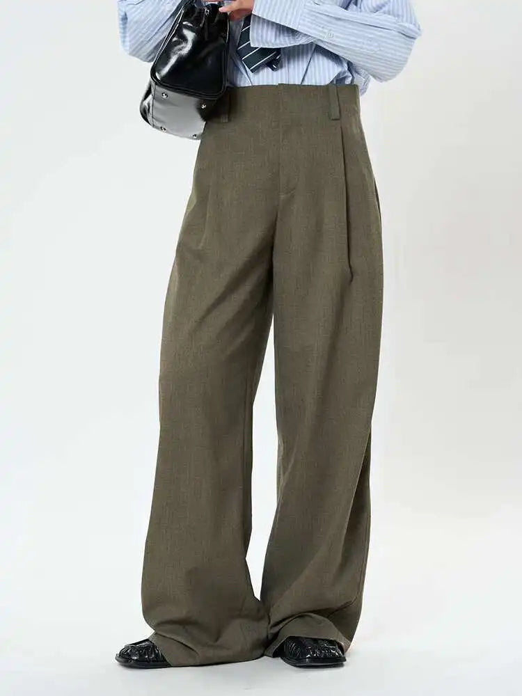 High Waist Brown Brief Pleated Elegant Long Wide Leg Pants New Trousers Women Fashion Tide Spring Autumn 2025 1DH9682