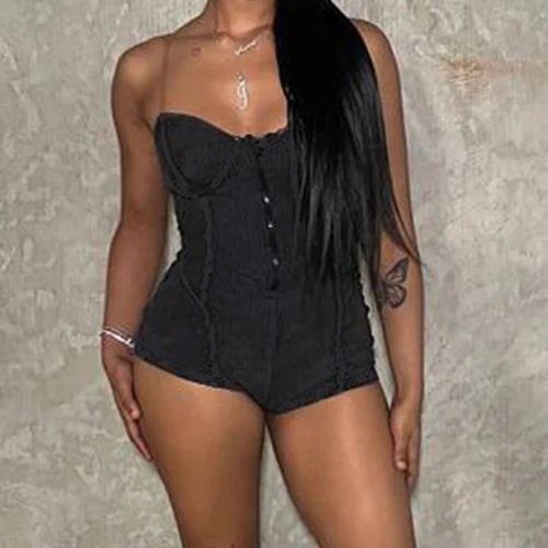 Load image into Gallery viewer, Streetwear Bodycon Sexy Summer Playsuit Women Spaghetti Strap Zipper Stitching Party Jumpsuit Club One Piece Rompers
