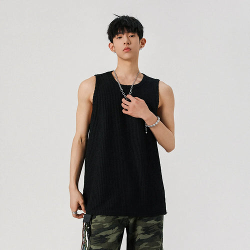 Load image into Gallery viewer, Loose Male Vest Loose Stripe Sleeveless T-shirt Pullover Solid Color T-shirts Men&#39;s Casual Top Summer Trend Handsome 9W1297
