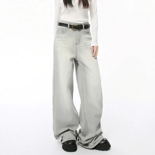 Load image into Gallery viewer, Loose Casual Men's Denim Pants New Cat Beard Washed Grinding White Light Grey Straight Wide Leg Jeans Four Seasons 9C4276
