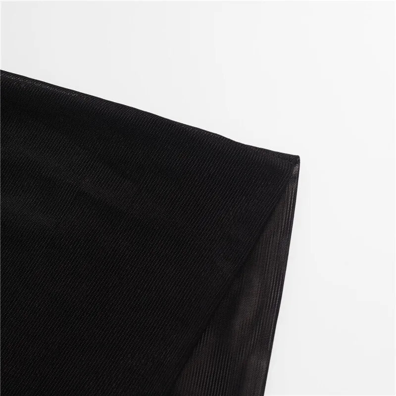 Mesh See Through Sexy Mini Dress For Women Black Sheer Mesh Deep V Neck Long Sleeve Backless Draped Ruched Dress