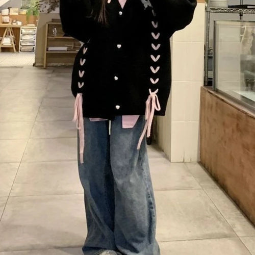 Load image into Gallery viewer, Autumn Grunge Butterfly Knitted Cardigans Y2k Aesthetic Single Breasted Coats Harajuku Bandage Women Kawaii JK Sweaters Jumper
