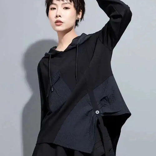 Load image into Gallery viewer, Women White Irregular Ribbon Big Size Casual T-shirt New Hooded Long Sleeve Fashion Tide Spring Autumn 2025 1DH0999
