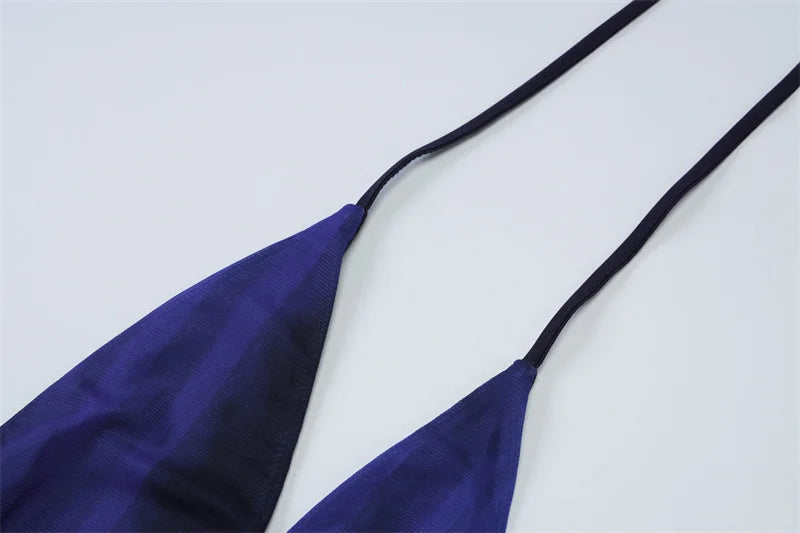 Deep V Neck Print Sexy Maxi Dress Women Gown Blue Halter Sleeveless Backless High Waist Split Long Dress Clubwear