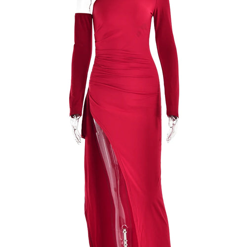 Load image into Gallery viewer, Autumn Sexy Fashion Long Sleeve High Split Women's Dress Oblique Shoulder Elegant Party Club Long Slim Fit Evening Dress
