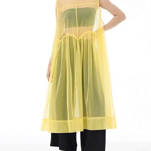 Load image into Gallery viewer, Women Black Big Hem Mesh Big Size Elegant Perspective Dress New Round Neck Sleeveless Fashion Spring Summer 2025 1DH6298
