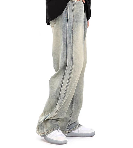 Men's Jeans New American Summer High Street Washed Denim Trousers Male Straight Loose Patchwork Casual Design 9W1477