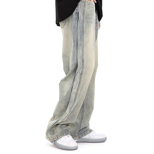 Load image into Gallery viewer, Men&#39;s Jeans New American Summer High Street Washed Denim Trousers Male Straight Loose Patchwork Casual Design 9W1477
