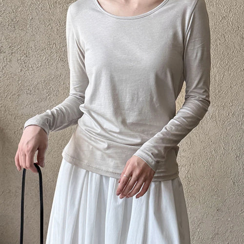 Load image into Gallery viewer, Women Gray Back Perspective Pleated Elegant Slim T-shirt New Round Neck Long Sleeve Fashion Spring Autumn 2025 1DJ0819
