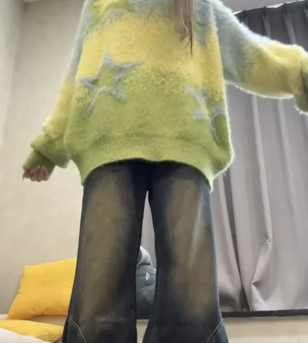 Y2k Aesthetic Grunge Sweater Women Gothic Fashion Streetwear Gradient Ramp Pullover Harajuku Autumn Casual Loose Star Knitwear