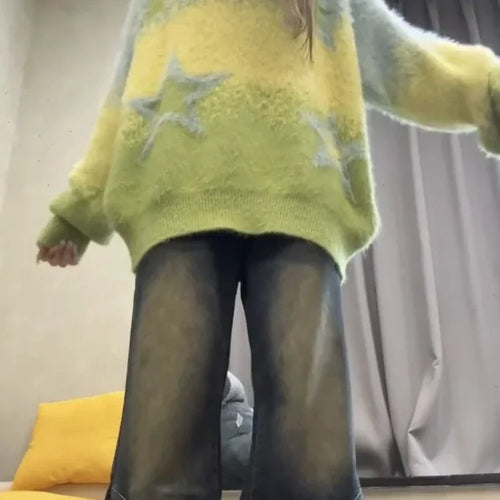 Load image into Gallery viewer, Y2k Aesthetic Grunge Sweater Women Gothic Fashion Streetwear Gradient Ramp Pullover Harajuku Autumn Casual Loose Star Knitwear
