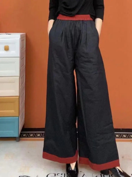 Autumn Winter Korean Fashion Patchwork Loose Wide Leg Long Pant Women's 2024 High Waist Straight Trousers Trend Versatile Casual