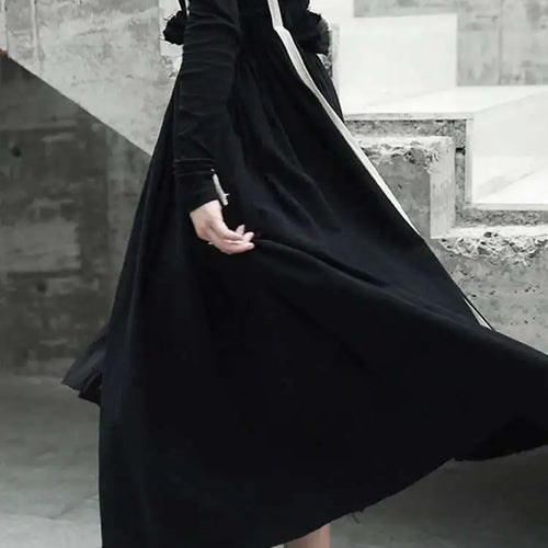 Load image into Gallery viewer, High Elastic Waist Black Linen Color-block A-line Strap Half-body Skirt Women Fashion Tide New Spring Autumn 2025 LA923

