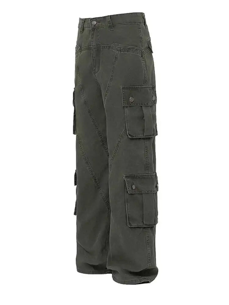 High Waist Gray Pockets Denim Long Vintage Wide Leg Jeans New Women Trousers Fashion Tide Spring Autumn 2025 1DH9390