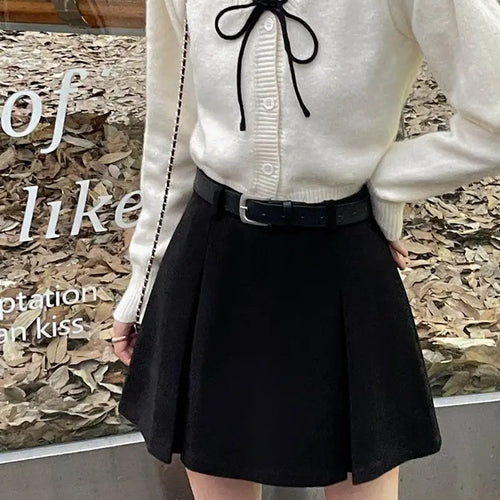 Load image into Gallery viewer, Black Party Woolen Mini Skirt Women Autumn Winter Brown A Line Wrap Hip Short Skirts Korean Fashion Harajuku Thick Pleated Skirt
