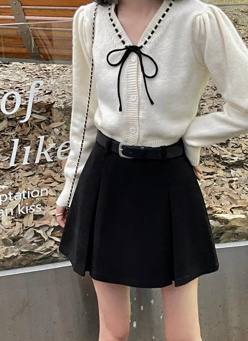 Black Party Woolen Mini Skirt Women Autumn Winter Brown A Line Wrap Hip Short Skirts Korean Fashion Harajuku Thick Pleated Skirt