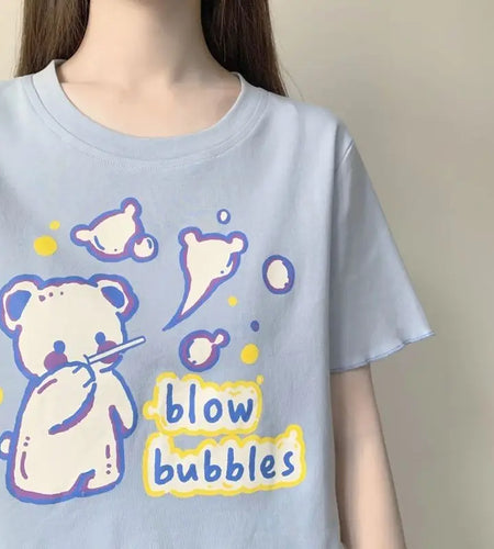 Ropa Mujer Summer Tshirts for Owmen Cartoon Print Short Sleeve Tees Crop Tops Fashion Casual Japanese Sweet Y2k T Shirt