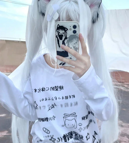 Japanese Kawaii Tops Letter Print Women T-shirt Y2k Aesthetic Loose All Match Tshirts Streetwear Fairy Grunge Fashion Tee Shirts